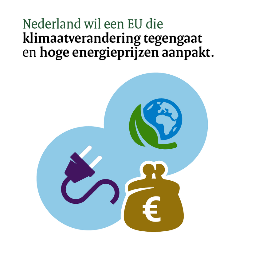 Nederland wil een EU die klimaatverandering tegengaat en hogere energieprijzen aanpakt.